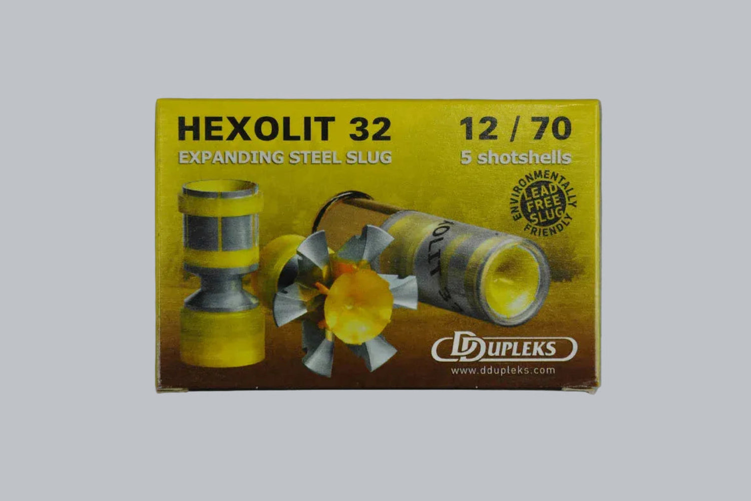 Munition DDupleks Hexolit 32 12/70 Munition, 32,0g/494gr Geschossgewicht, 5 Patronen Inhalt.