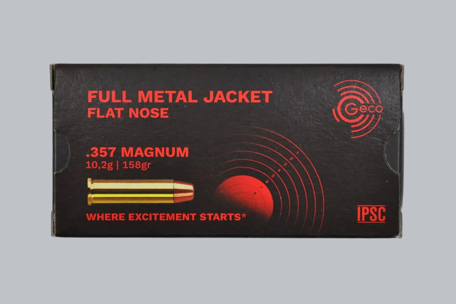Munition Geco FMJ Flat .357 Magnum 158gr Munition, 10,2g/158gr Geschossgewicht, 50 Patronen Inhalt.