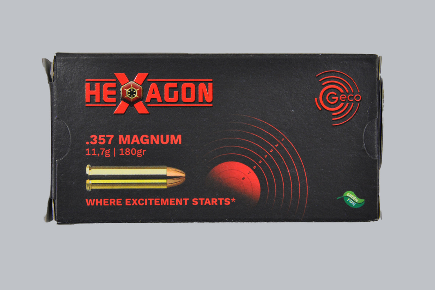 Munition Geco Hexagon .357 Magnum 180gr Munition, 11,7g/180gr Geschossgewicht, 50 Patronen Inhalt.