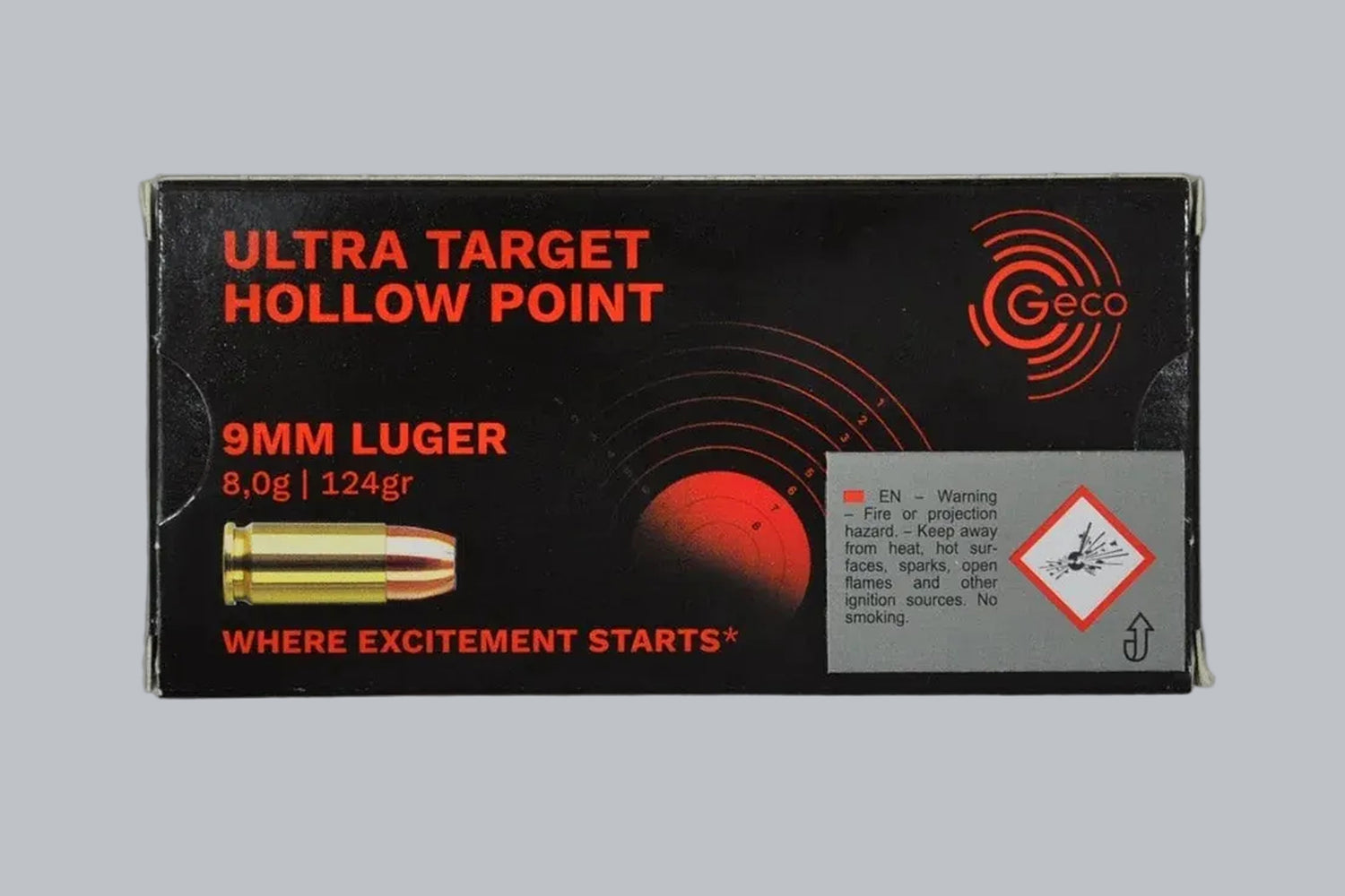 Munition Geco UTHP 9mmLuger 124gr Munition, 8,0g/124gr Geschossgewicht, 50 Patronen Inhalt.