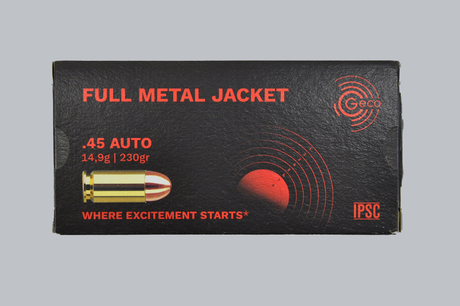 Munition Geco VMR .45 Auto 230gr Munition, 14,9g/230gr Geschossgewicht, 50 Patronen Inhalt.
