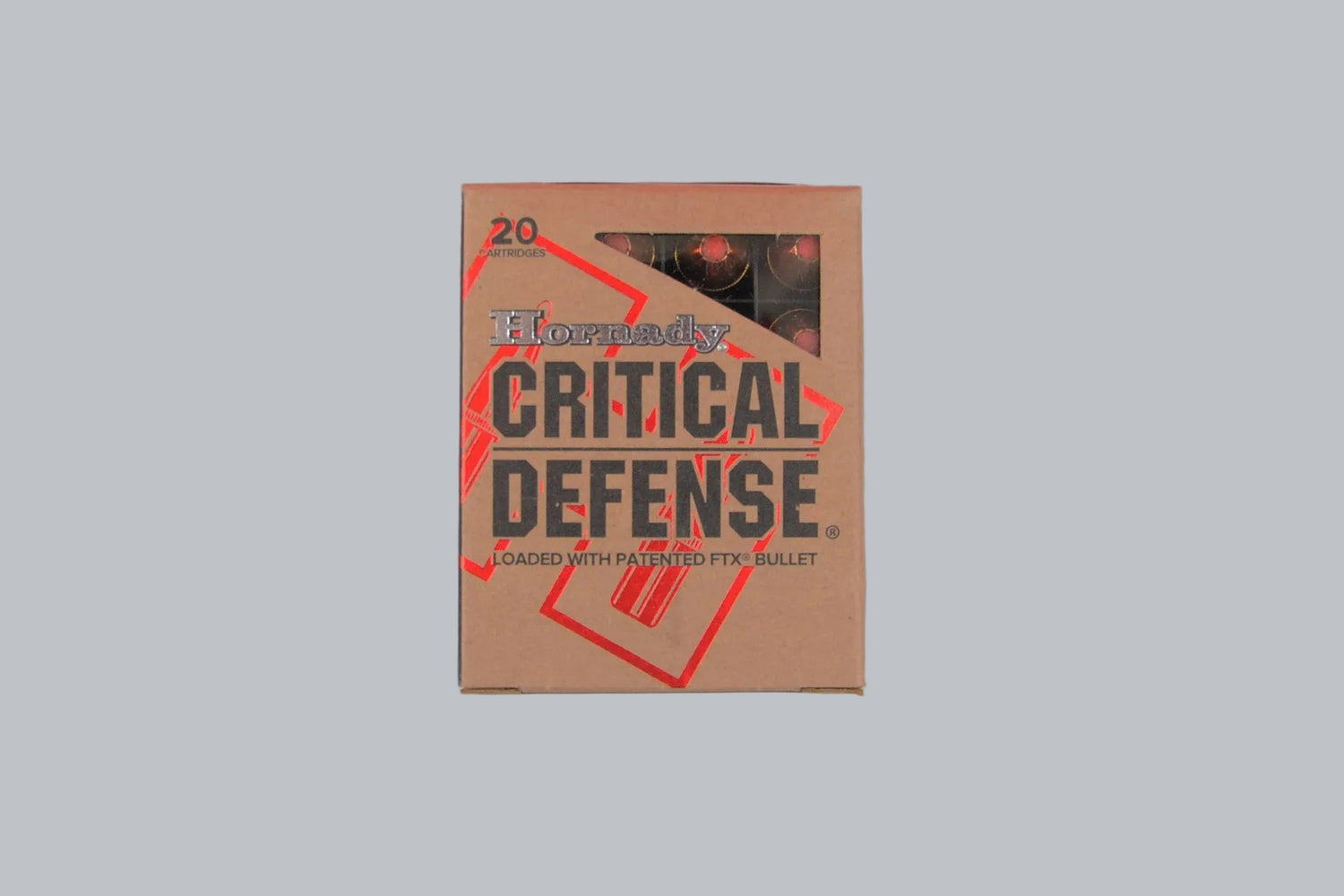 Munition Hornady Critical Defense FTX .45 Auto 185gr Munition, 12,0g/185gr Geschossgewicht, 20 Patronen Inhalt.