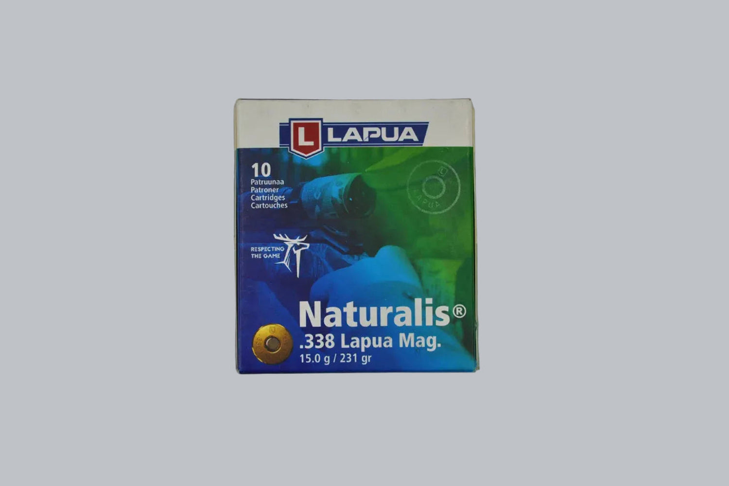 Munition Lapua Naturalis .338 Lapua Mag 231gr Munition, 15,0g/231gr Geschossgewicht, 10 Patronen Inhalt.
