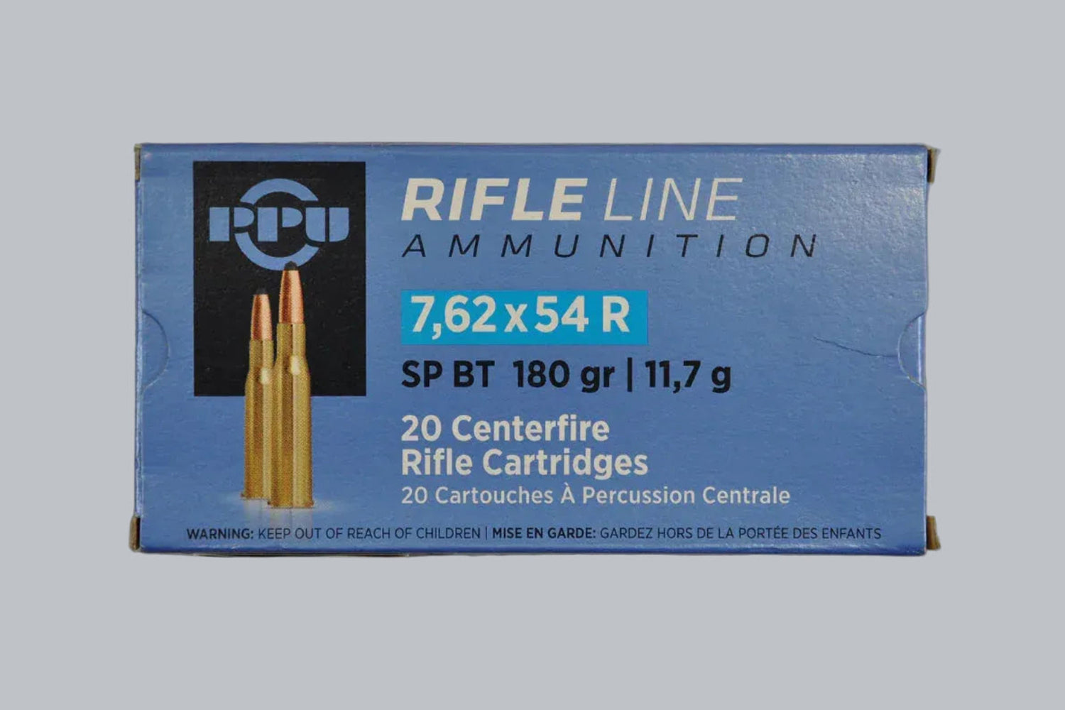 Munition PPU SP BT 7,62x54 R 180gr Munition, 11,7g/180gr Geschossgewicht, 20 Patronen Inhalt.
