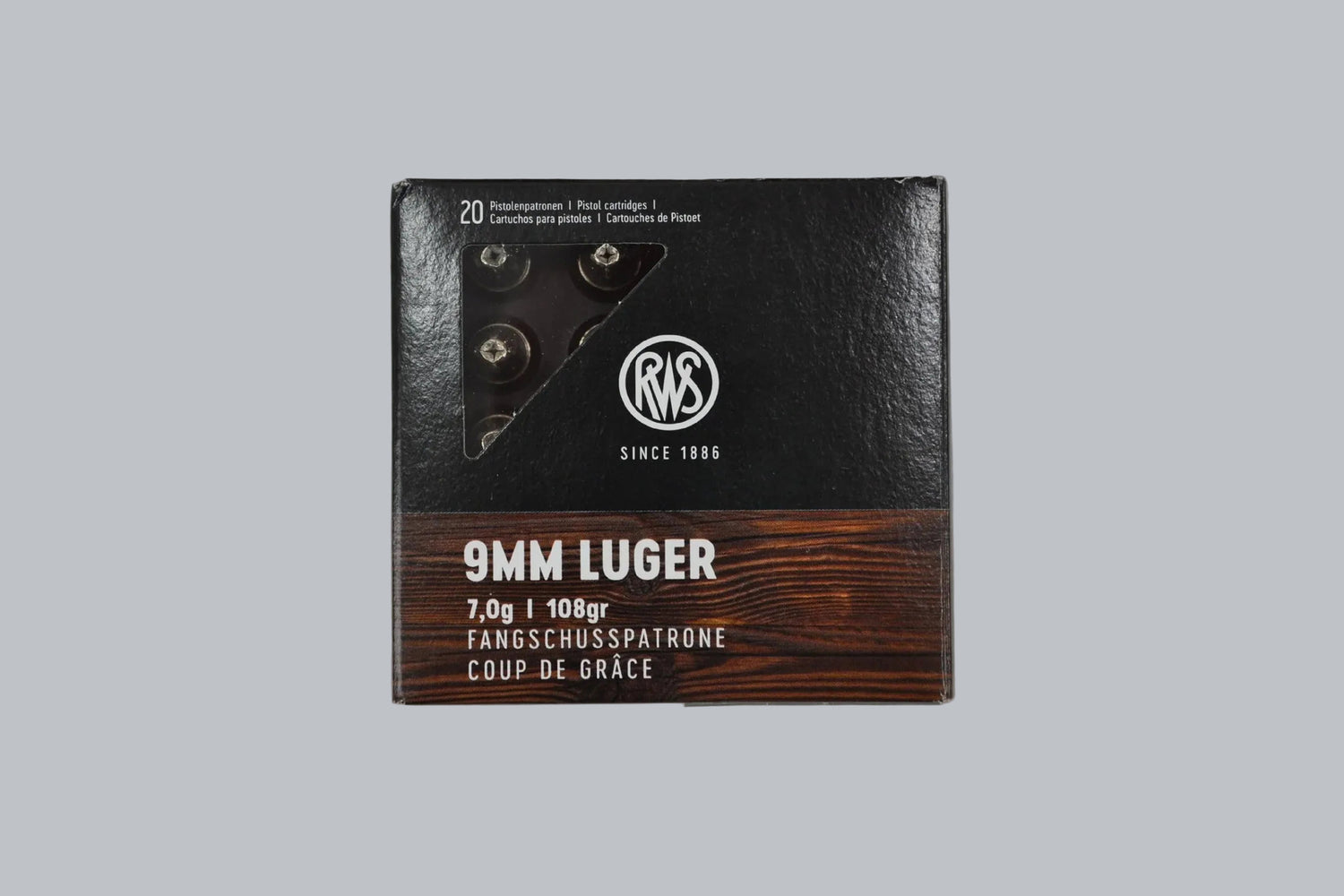 Munition RWS 9mm Luger HP 108gr Fangschusspatrone Munition, 7,0g/108gr Geschossgewicht, 20 Patronen Inhalt.