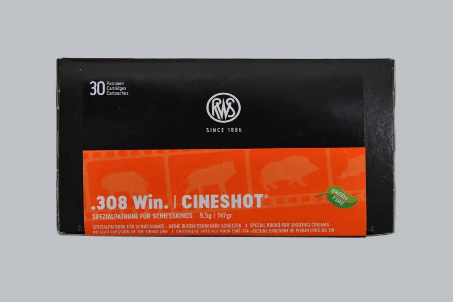 Munition RWS Cineshot .308 Win. 147gr 30 St. Munition, 9,5g/147gr Geschossgewicht, 30 Patronen Inhalt.