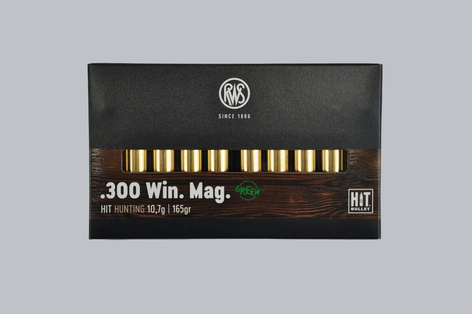 Munition RWS HIT Green .300 Win. Mag. 165gr Munition, 10,7g/165gr Geschossgewicht, 20 Patronen Inhalt.
