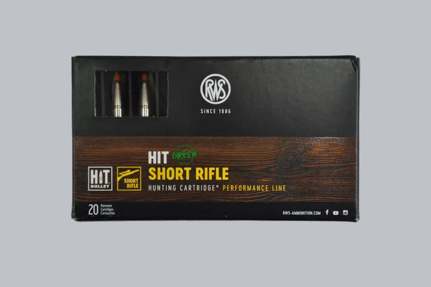Munition RWS HIT Green Short Rifle .308 Win. 150gr Munition, 9,7g/150gr Geschossgewicht, 20 Patronen Inhalt.