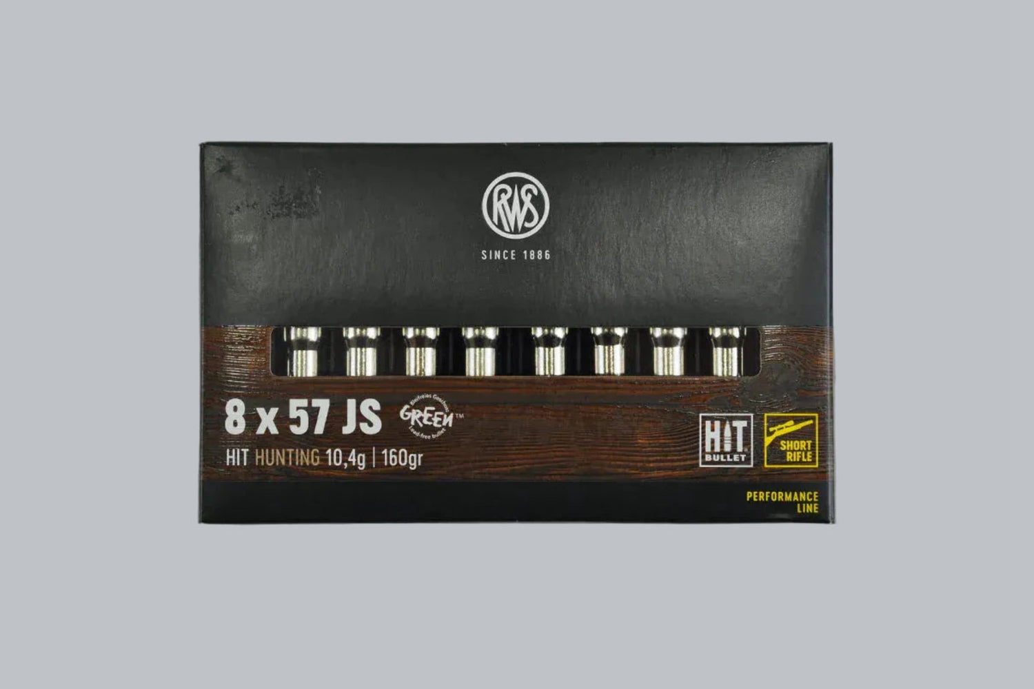 Munition RWS Hit 8x57 JS Short Rifle 160gr Munition, 10,4g/160gr Geschossgewicht, 20 Patronen Inhalt.