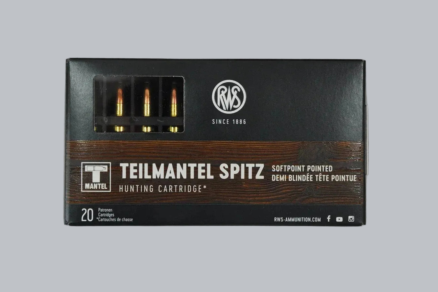 Munition RWS TMS .223 Rem. 55gr Munition, 3,6g/55gr Geschossgewicht, 20 Patronen Inhalt.
