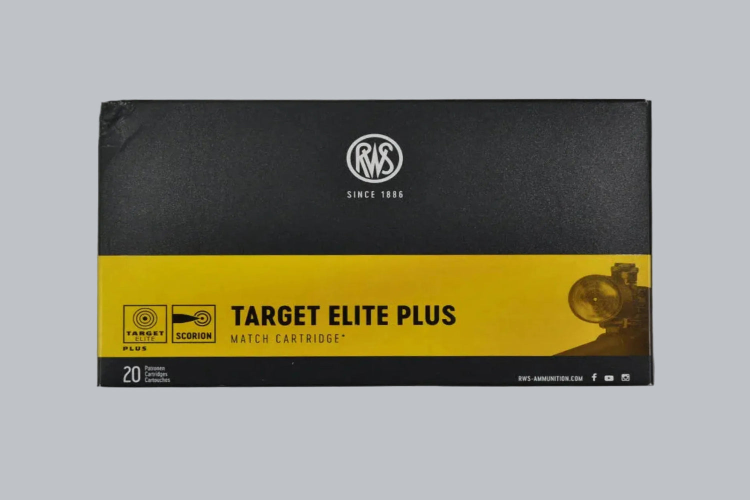 Munition RWS Target Elite Plus .338 Lapua Mag. 250gr Munition, 16,2g/250gr Geschossgewicht, 20 Patronen Inhalt.