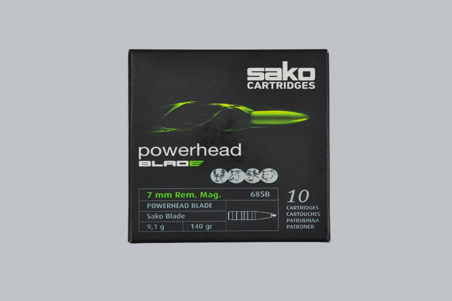 Munition Sako Powerhead Blade 7mm Rem. Mag. 140gr Munition, 9,1g/140gr Geschossgewicht, 10 Patronen Inhalt.