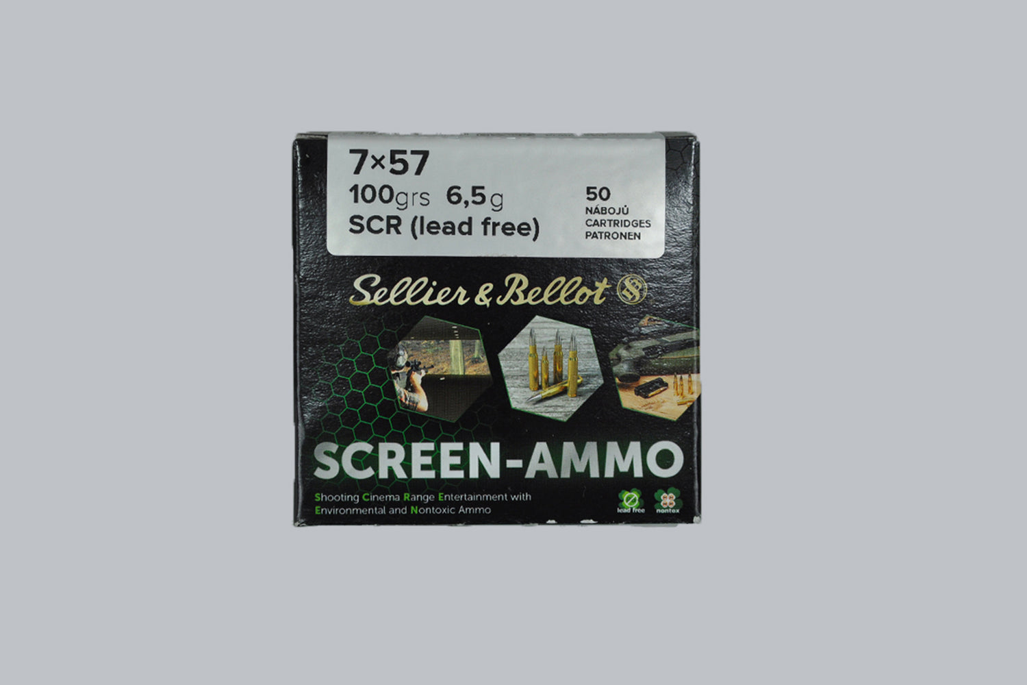 Munition Sellier & Bellot 7x57 Screen-Ammo SCR 100gr Munition, 6,5g/100gr Geschossgewicht, 50 Patronen Inhalt.