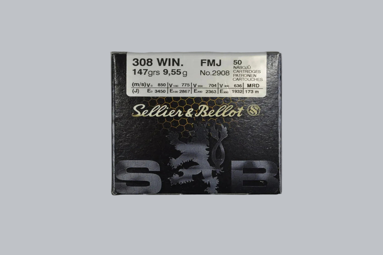 Munition Sellier & Bellot FMJ .308 Win. 147gr *800 Stück* Munition, 9,5g/147gr Geschossgewicht, 800 Patronen Inhalt.