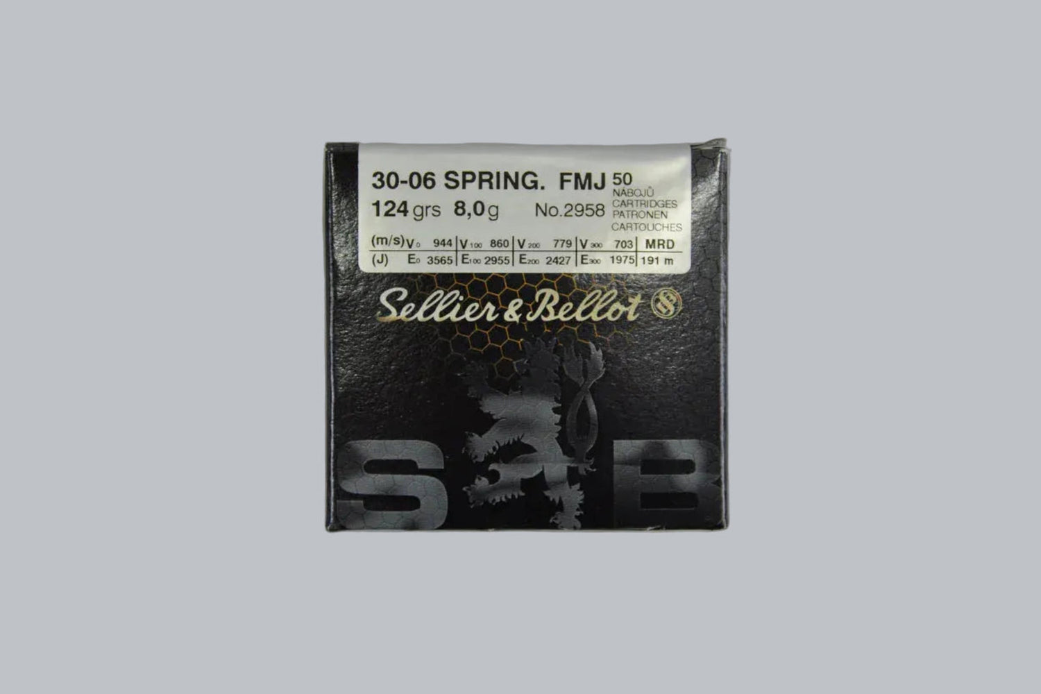 Munition Sellier & Bellot FMJ .30-06 Spring 124gr Munition, 8,0g/124gr Geschossgewicht, 50 Patronen Inhalt.
