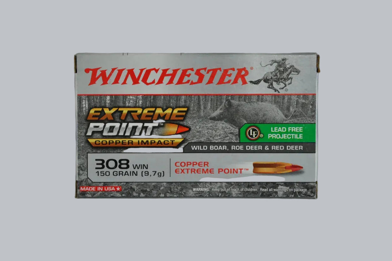 Munition Winchester Extreme Point .308 Win. 150gr Munition, 9,7g/150gr Geschossgewicht, 20 Patronen Inhalt.