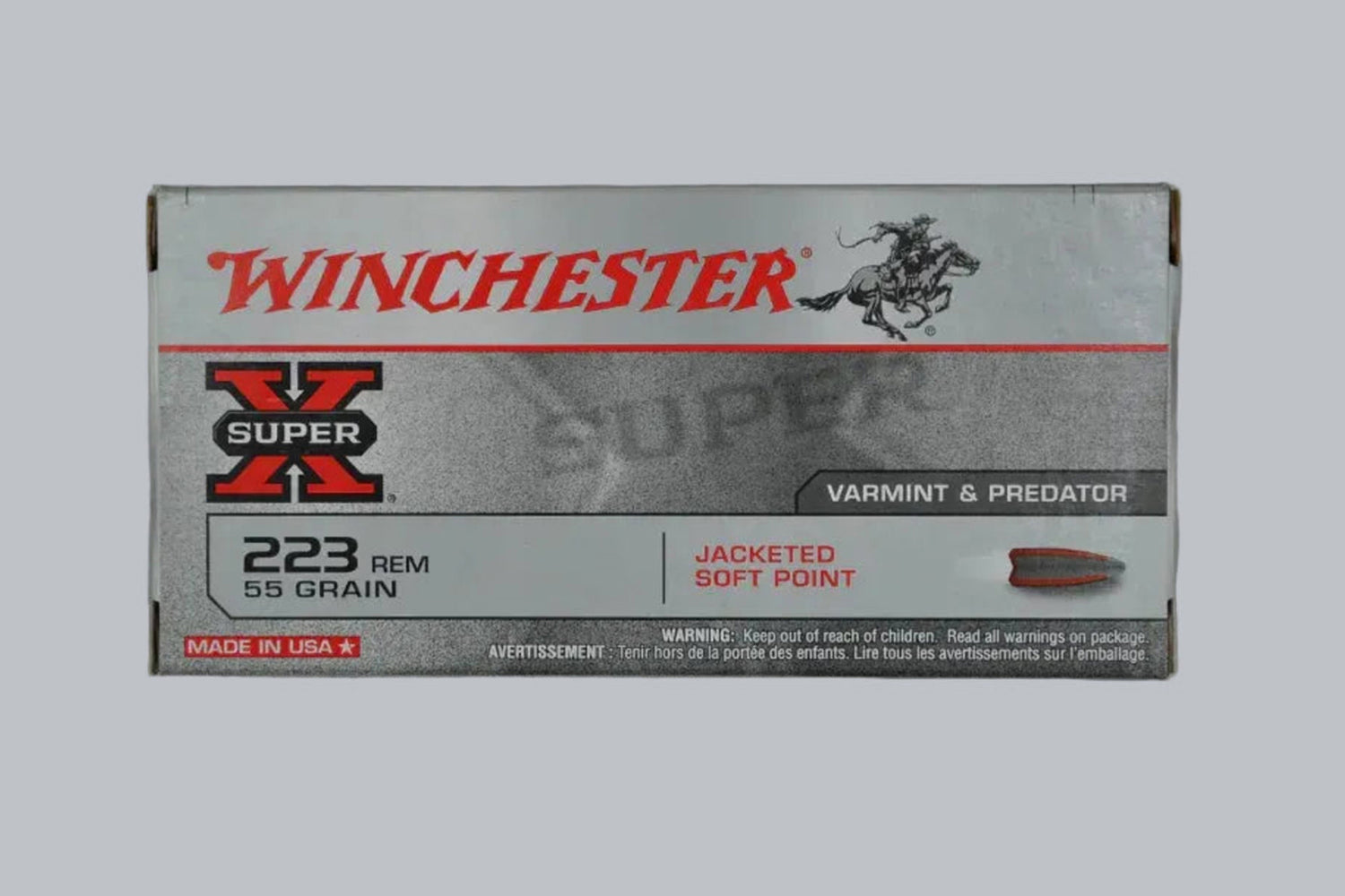 Munition Winchester Super-X JSP .223 Rem. 55gr Munition, 3,6g/55gr Geschossgewicht, 20 Patronen Inhalt.