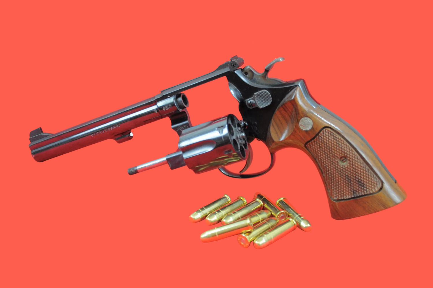 Revolver Smith & Wesson Mod. 14-2 .38 Special gebraucht - Seitenansicht/Draufsicht